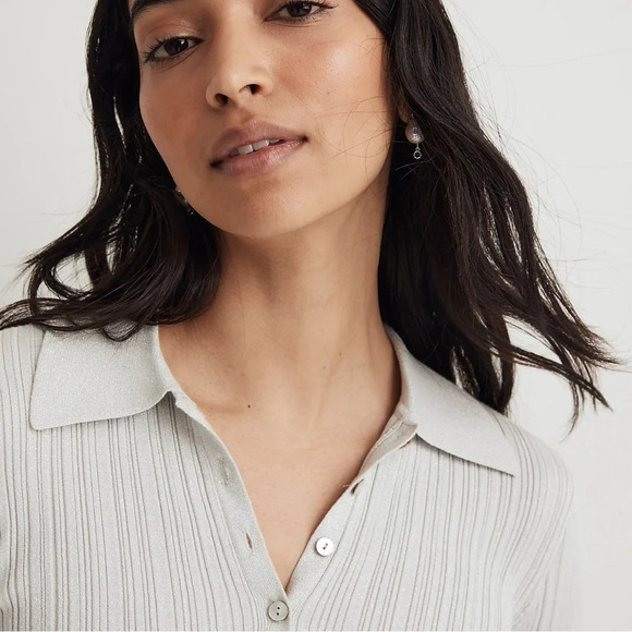 Madewell x Aimee Song Shimmer Polo Sweater Size Medium - Picture 5 of 6